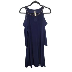 Perception Women L Royal Blue  Cold Shoulder Studded LS Tunic Date‎ Night Club